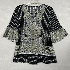 C est 1946 Top Women's S Dark Romantic 3/4 Bell Sleeve Paisley Hippie Funky Cute